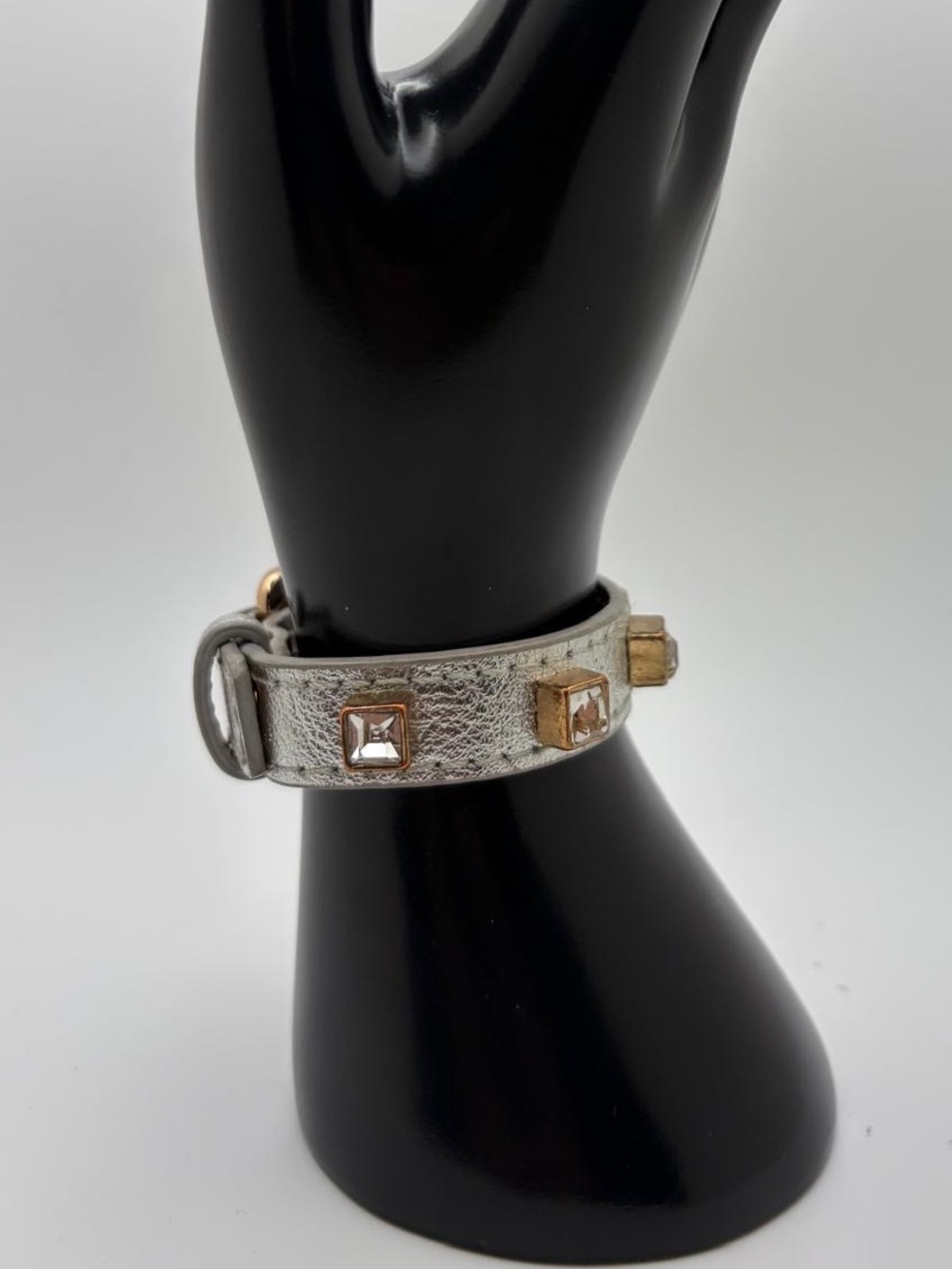 Designers Originals Silver Leather Bracelet with Gold Studs